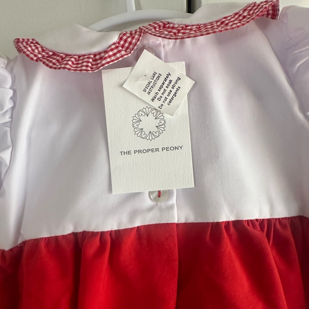 The Proper Peony Red and White Baby Bubble Romper with Bow - Picture 8 of 10